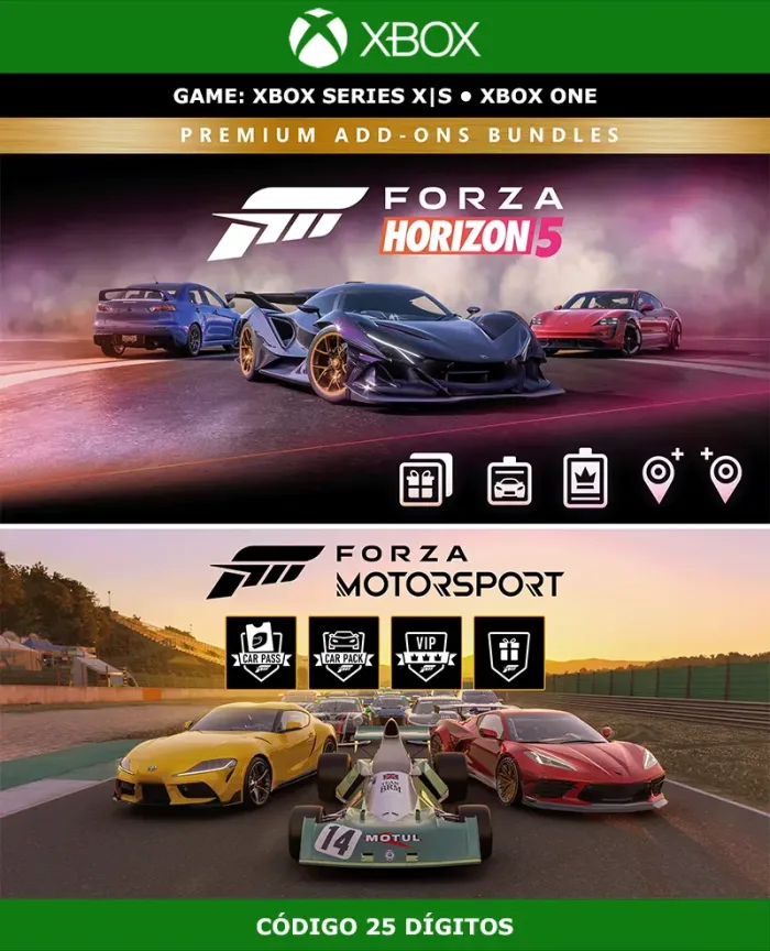 Forza Motorsport + Forza Horizon 5 Premium Add-Ons DLC Bundle | Xbox | Código 25 Dígitos